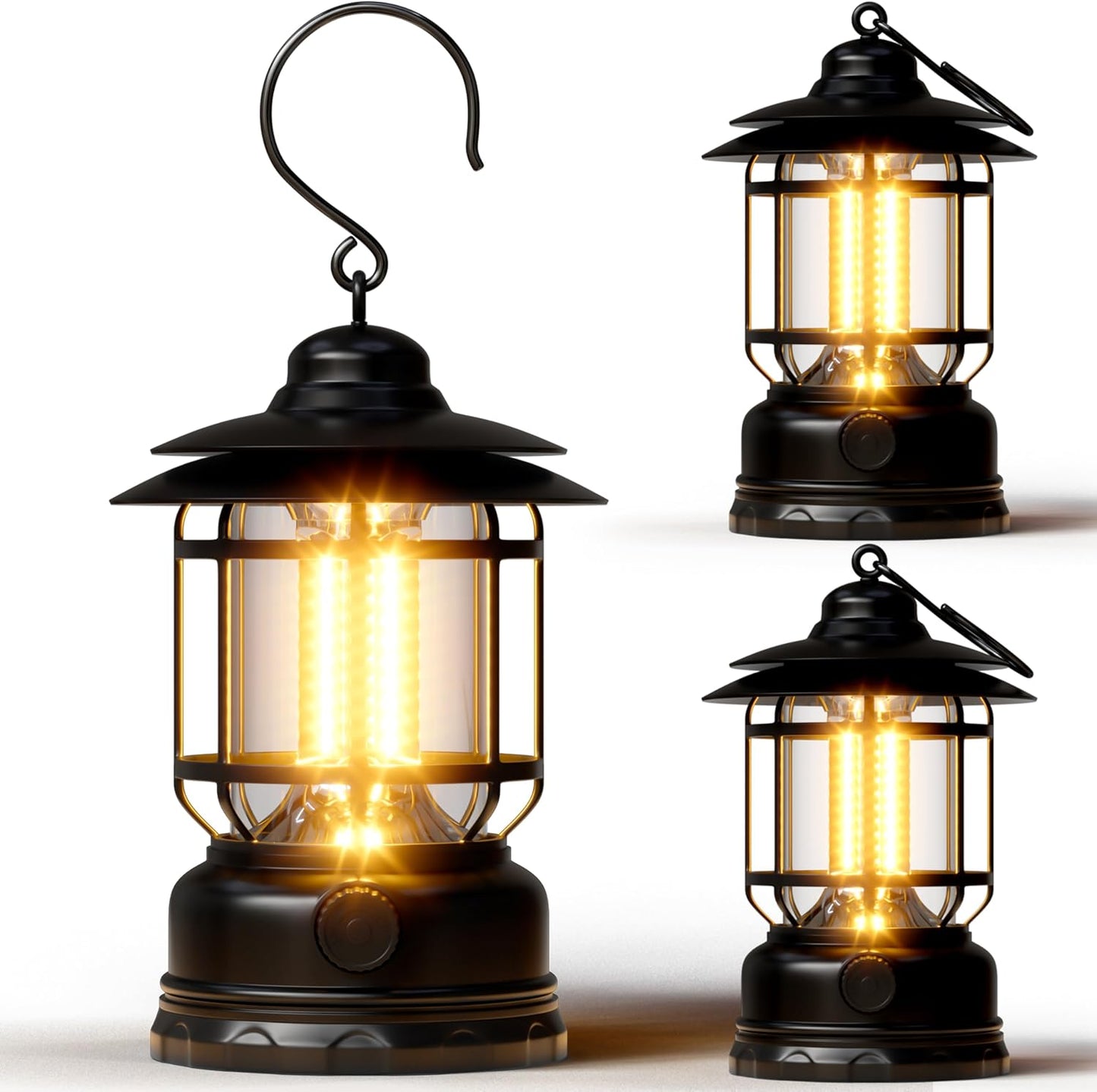 Retor LED Camping Lanterns Black 3 Pack 1500 LM Step-Less Dimming, Lightweight Battery Powered USB Rechargeable Flashlight Survival Kits Indoor Outdoor Home Camping Emergency Outages Hiking Light