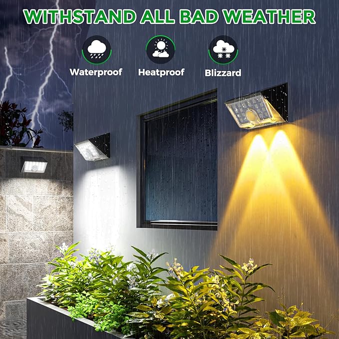 JSOT Solar Motion Sensor Lights Outdoor, 4 Modes Solar Lights Outdoor Waterproof IP65, 6Pack Bright Wall Security Lighting for Outside Yard Front Door Fence - Cool White