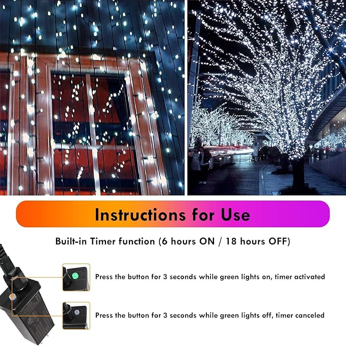 2-Pack 66FT 200 LED Extendable White Christmas String Lights (Green Wire), Christmas Tree Lights with 8 Modes, Indoor Outdoor Plug in Fairy String Lights for Xmas Decor Party Garden (Cool White)