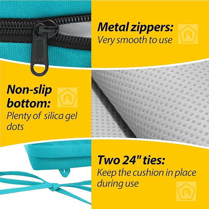 AAAAAcessories Outdoor Seat Cushions for Chairs, Waterproof, Fade-Resistant Patio Furniture Replacement Cushions, 20" x 18" x 3", Set of 2, Turquoise Blue