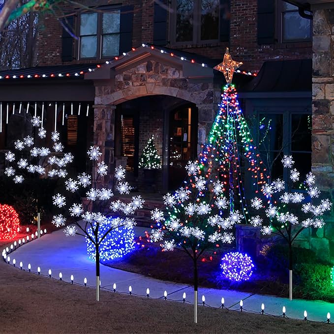 4-Pack 80LED Solar Snowflake Stake Lights - 8 Modes, Waterproof Outdoor Christmas Decorations for Garden, Yard, Pathway, Walkway