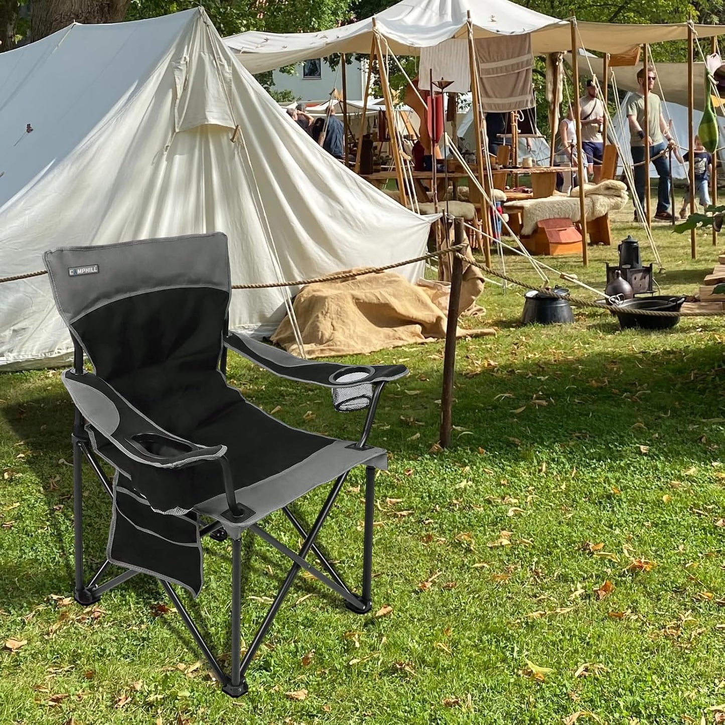 CAMPHILL Oversized Portable Camping Chairs, Collapsible Outdoor Chairs with Pocket and Cup Holders, Carry Bag for Camping,Tailgates,Beach,and Sports