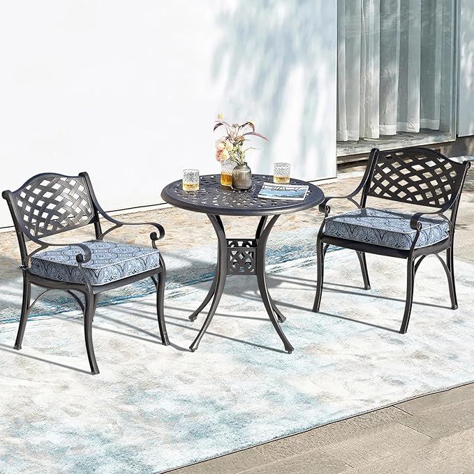 LVTXIII Patio Chair Cushions 22"x22"x3", Water-Repellent Outdoor Seat Cushions for Patio Furniture, Square Chair Pads with Ties for Home Garden Decoration, Set of 2, Medallion Blue