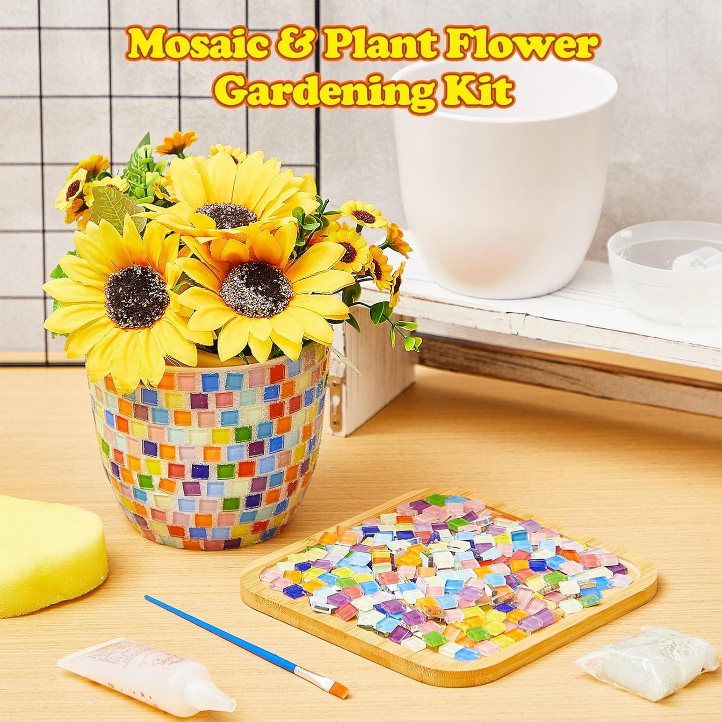 Tioncy 2 Set DIY Vase Mosaic Kit for Adults Gift, DIY Arts and Craft Kits with Vase Flower Mosaic Accessories Art Kit for Room Decor Craft Lovers Handmade, Home Decor Gifts(Rainbow)