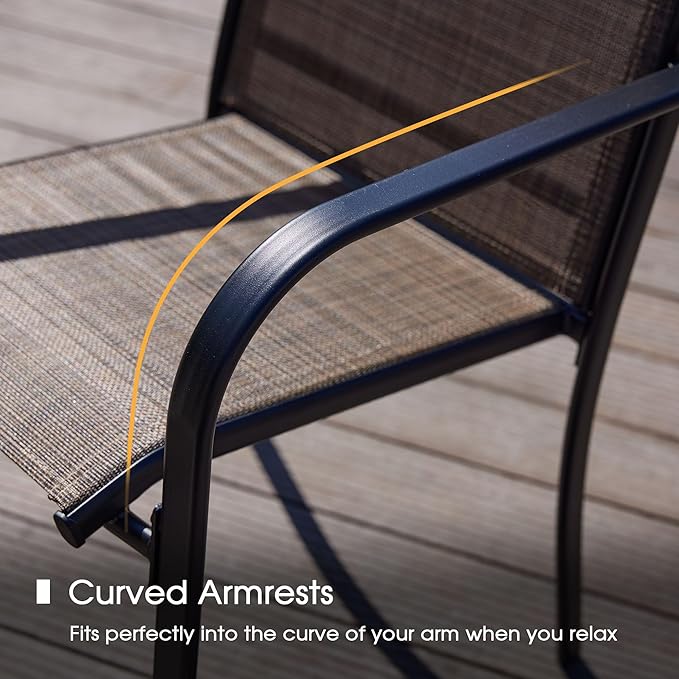 VICLLAX Patio Dining Set for 4, Outdoor Furniture Set Includes 41.2" Round Patio Table and 4 Patio Sling Chairs, Black Tabletop and Brown Fabric