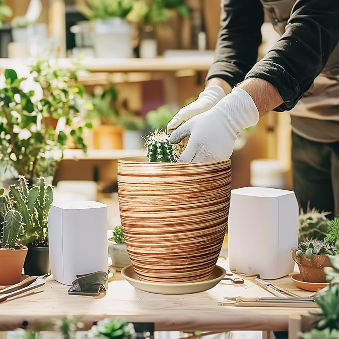 8 Inch Plant Pot, Ceramic Planter with Drainage Hole and Saucer Large Flower Pot for Home Patio Garden Office, Yellow