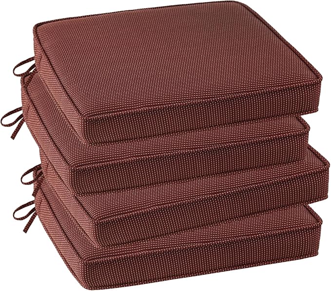 Outdoor Square Corner Seat Cushion, 18.5"x16"x3", Set of 4, Non Slip Seat Cushion Pads with Removable Cover for Patio Furniture, Garden Yard Lawn, Tan Dotted Red Base