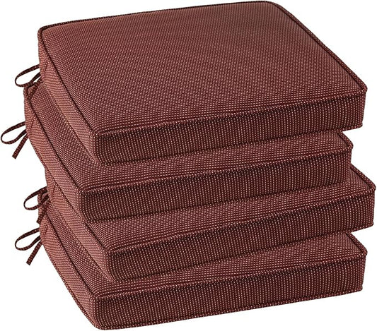 Outdoor Square Corner Seat Cushion, 18.5"x16"x3", Set of 4, Non Slip Seat Cushion Pads with Removable Cover for Patio Furniture, Garden Yard Lawn, Tan Dotted Red Base