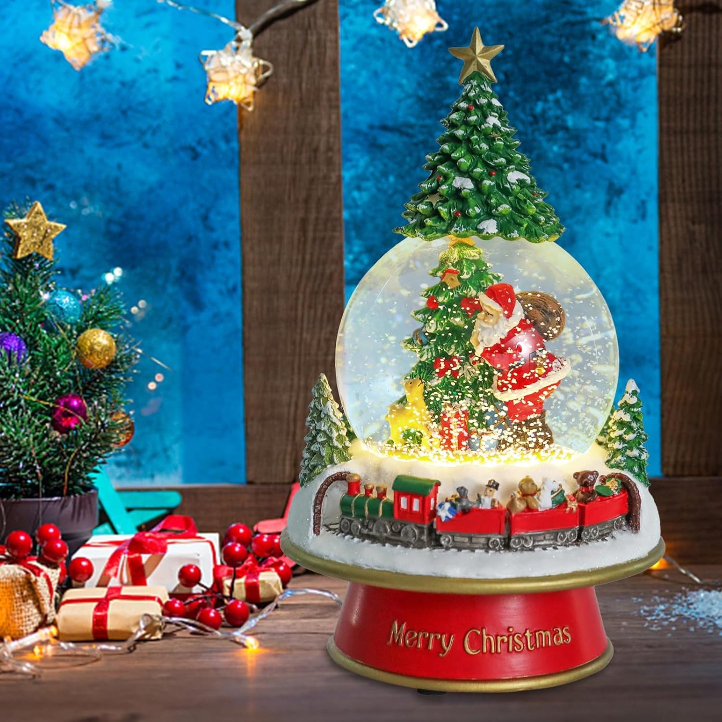 MUMTOP Christmas Snow Globes, Musical Snow Globes for Kids Girls and Boys, Santa Snow Globe Musical with Multi Color Changing LED Lights Christmas Birthday Gift Decor