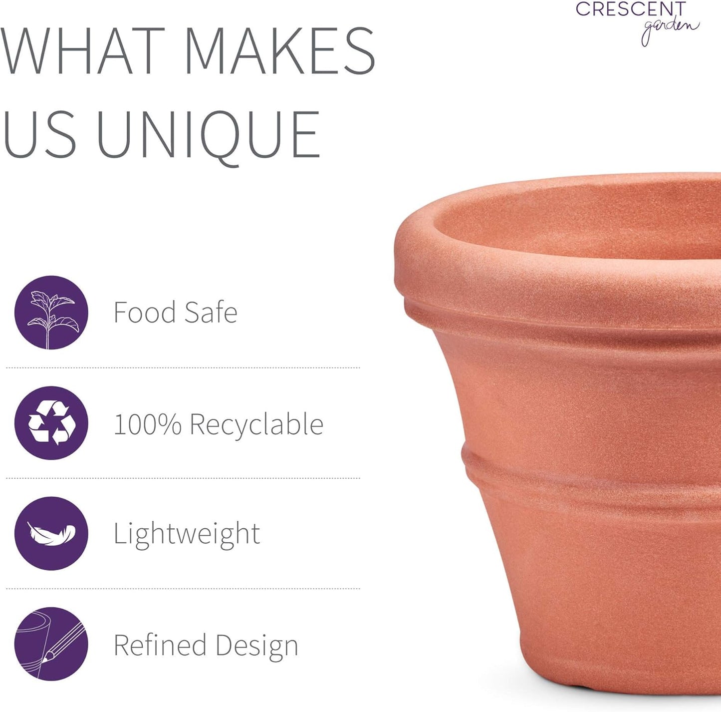 Crescent Garden Brunello Classic Rolled Rim Planter Pot, Indoor/Outdoor Weather-Safe Round Plant Pot, 14'' (Terracotta Color)