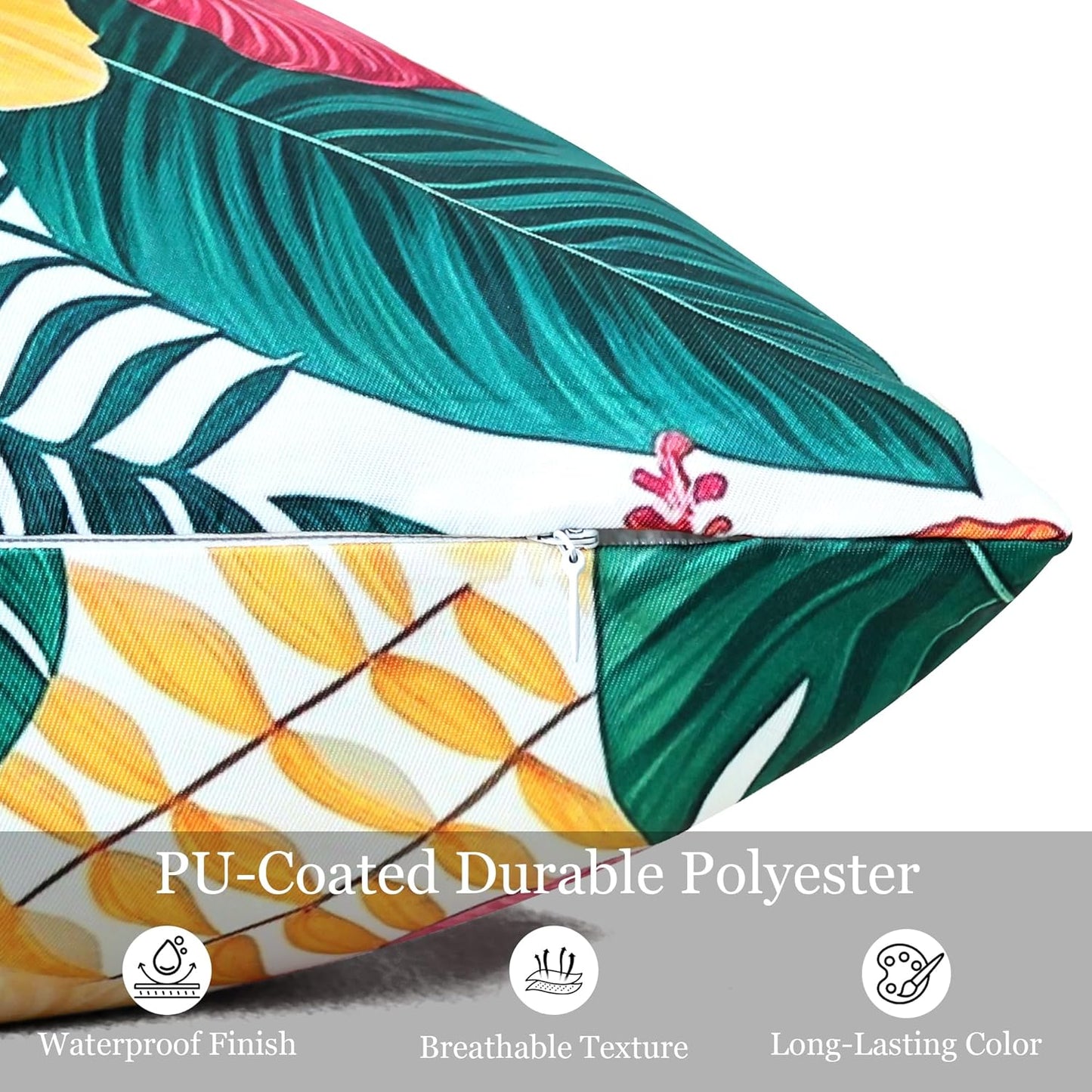 Outdoor Pillow Covers 18x18 Inch Set of 2 Tropical Floral Plants Boho Throw Pillows Cases Waterproof Square Garden Cushion Sham for Patio Funiture Balcony Bench Sofa Couch, Yellow & Red