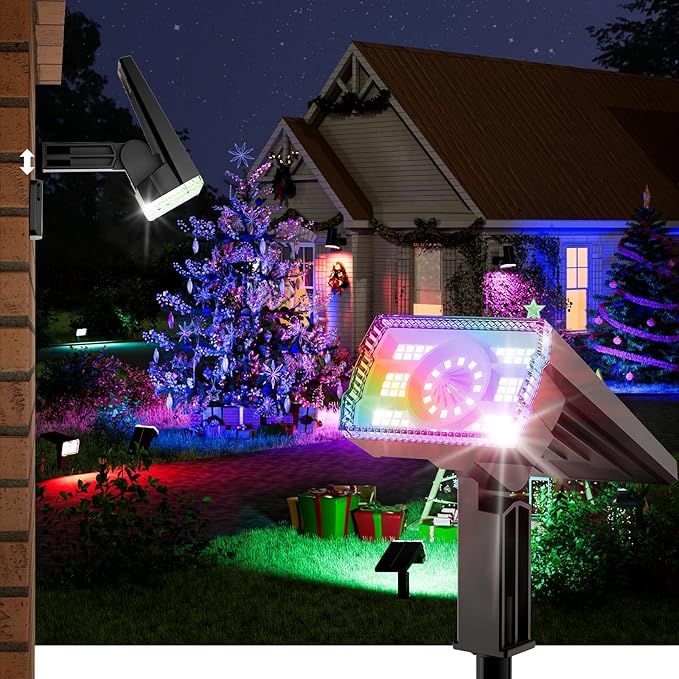 Solar Spot Lights Outdoor, 58 LED 8 Color Modes Solar Spot Lights, Multicolor RGB Flood Light Waterproof IP67, 2-in-1 Wall Light for Tree Garden Pathway (Multicolor, 1 Pack)