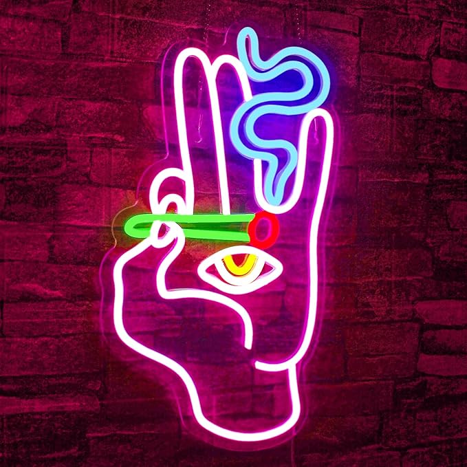 WLHOPE Evil Eye Neon Signs Hand Eye Neon Signs Pink Blue Led Neon Signs for Wall Decor, Hamsa Neon Sign, USB Connectivity Eye Neon Light Signs for Bedroom Game Room Home Bar Pub Cafes Party Gift