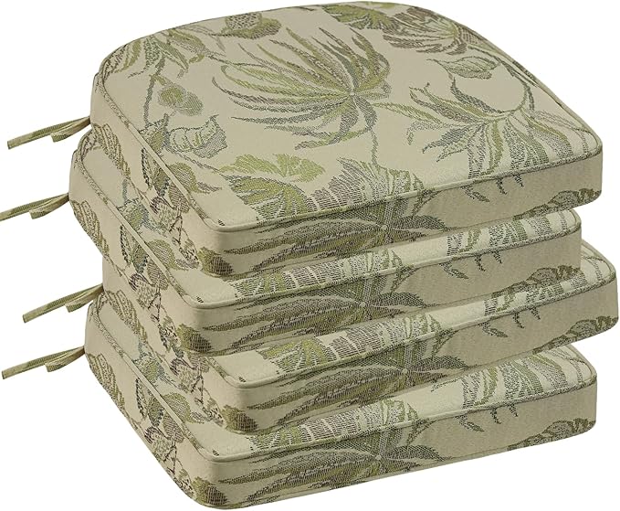Outdoor Round Corner Seat Cushion, 17"x16"x2", Set of 4, Non Slip Seat Cushion Pads with Removable Cover for Patio Furniture, Garden Yard Lawn, Dark Green Vine