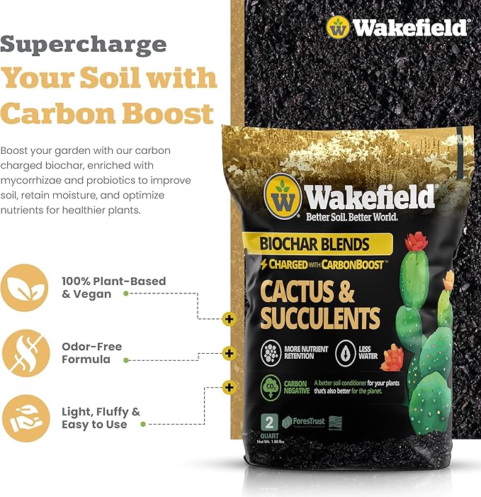 Blend for Cactus & Succulent – Premium Organic Cactus Soil with CarbonBoost Technology for Enhanced Growth – Specialized Soil Mix for Succulents Indoor Plants – 2 Quarts