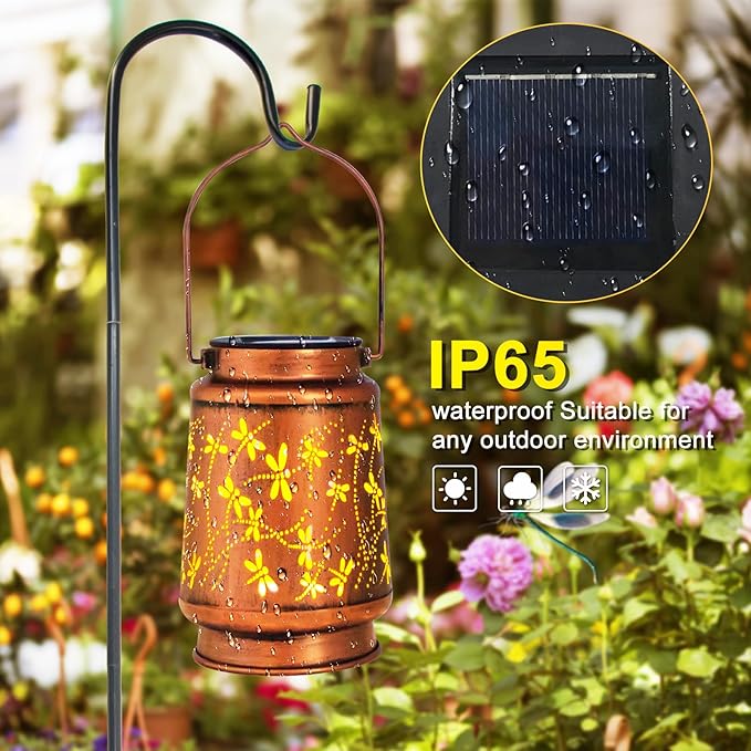2 Pack Dragonfly Solar Lantern Lights Outdoor Decor, Hanging Metal Decorations Waterproof with LED Light, Landscape Lights for Garden Patio Yard Lawn Backyard Front Porch Gifts for Mom Grandma