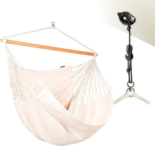 LA SIESTA® - XL King Habana Cotton Hammock Chair & CasaMount - Hanging Chair w/Suspension Kit for Walls Ceilings & Square Beams - Indoor Outdoor Swing Hanging Chair Bedroom Patio Balcony - Latte