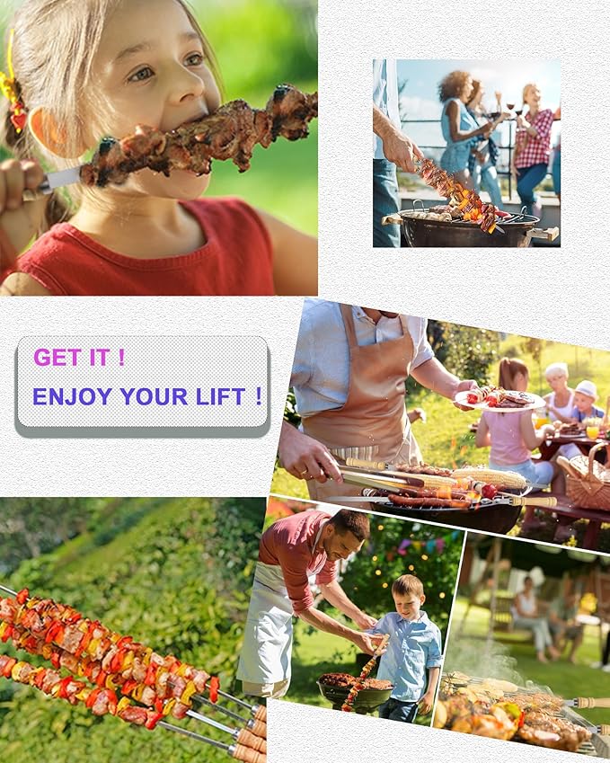 21.5 inch Long Flat Skewers for Kabobs (12 PCS),0.4" Wide 304 Stainless Steel Barbecue Kebab Skewers for Grilling with Wood Handle,Durable for BBQ Metal Kabob Skewer Sticks for Outdoor