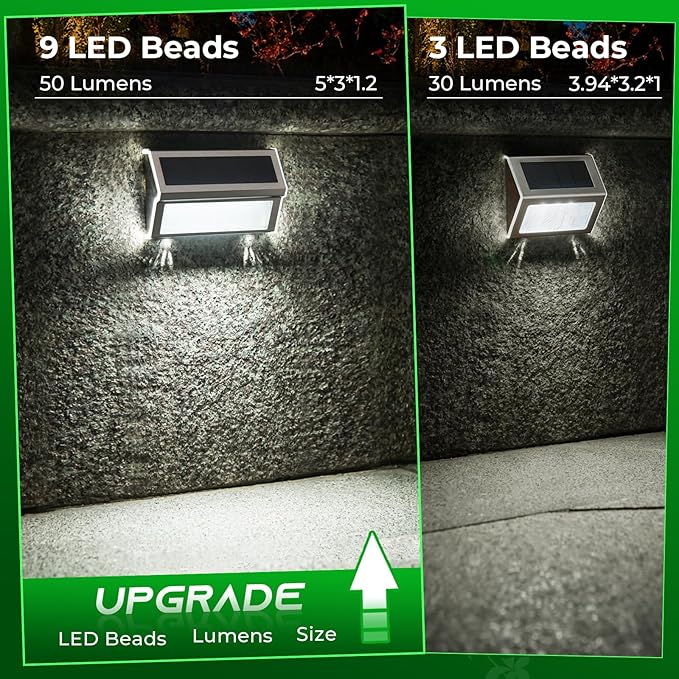 JSOT Solar Step Stair Lights Outdoor Yard Decor 8 Pack, 9LED Deck Lighting for Outside Solar Powered - IP55 Waterproof, Solar Garden Light Decor for Fence, Backyard, Front Porch Step, Wall, Patio