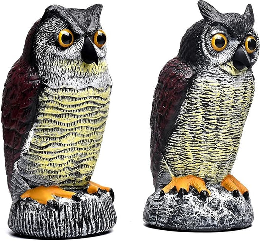 2 Packs Fake Plastic Owl Statue, Multicolor Garden Owl Statue, Plastic Statue for House, Garden, Pool, Yard.