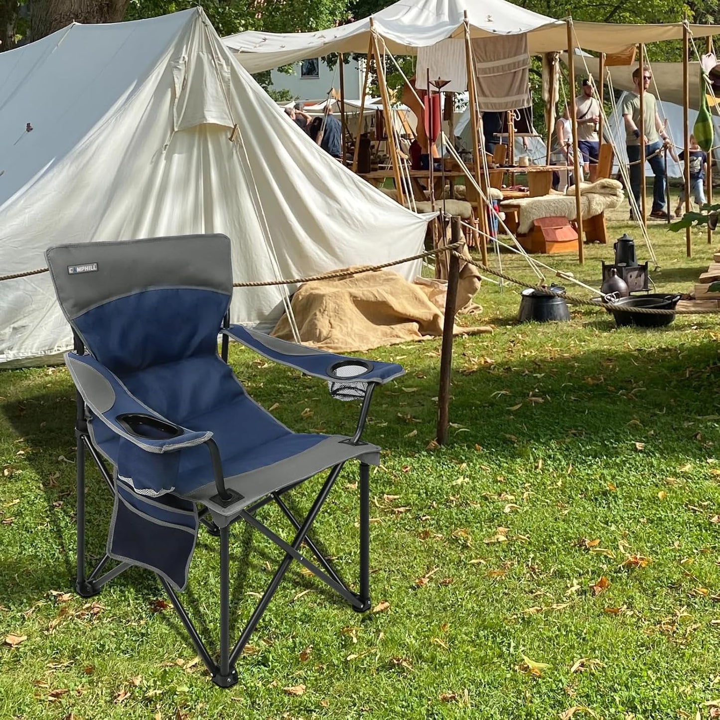 CAMPHILL Oversized Portable Camping Chairs, Collapsible Outdoor Chairs with Pocket and Cup Holders, Carry Bag for Camping,Tailgates,Beach,and Sports