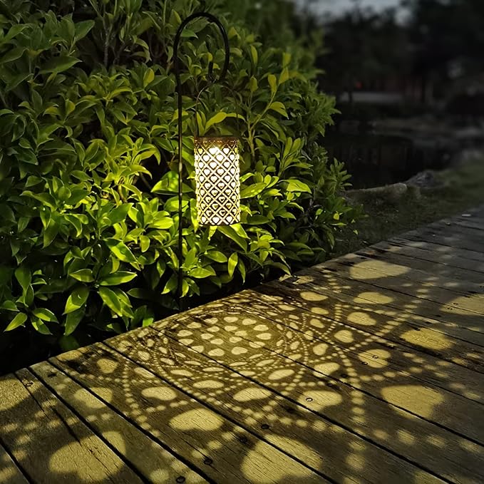 2 Pack Solar Lanterns Outdoor Hanging Heart Pattern Decor Lantern,Waterproof Hollow Out Metal Decorative Garden Light,Graceful Decoration for Patio,Yard,Landscape,Walkway,Festival