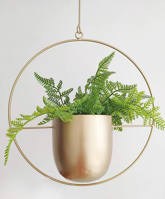 Boho Gold Metal Plant Hanger,Metal Wall and Ceiling Hanging Planter, Modern Planter, Mid Century Flower Pot Plant Holder, Minimalist Planter for Indoor Outdoor Home Decor