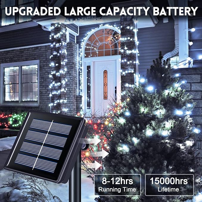 2 Pack Total 400 LED White Solar Christmas Lights, 75.5 Ft 8 Modes Solar String Lights Outdoor Waterproof, Solar Lights for Christmas Wedding Decor Tree Party Patio Decorations