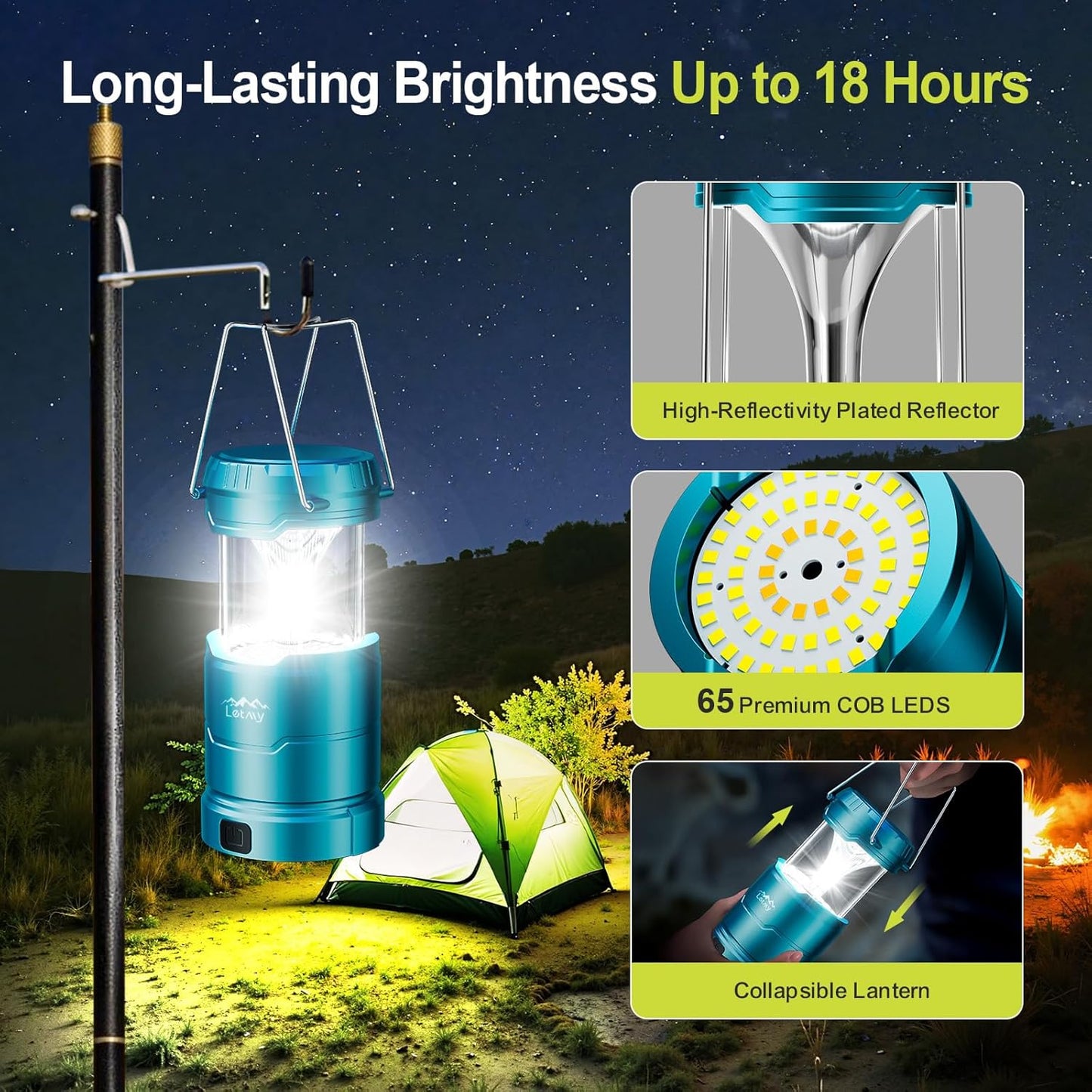 LETMY LED Camping Lantern for Power Outages, 3 Color Modes & Dimmable Battery Powered Lantern, IPX4 Waterproof & Collapsible, Lanterns Flashlight Survival Kits for Emergency Hurricane Hiking, 4 Pack