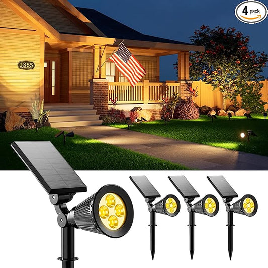 4 Pack Solar Spotlights Outdoor Waterproof for Tree, Statue, Flower, Mailbox, Bush, Wall, Bright LED Outside Landscape Flood Lights for Focus Uplighting Yard, Garden, Driveway, Walkway, House, Fence