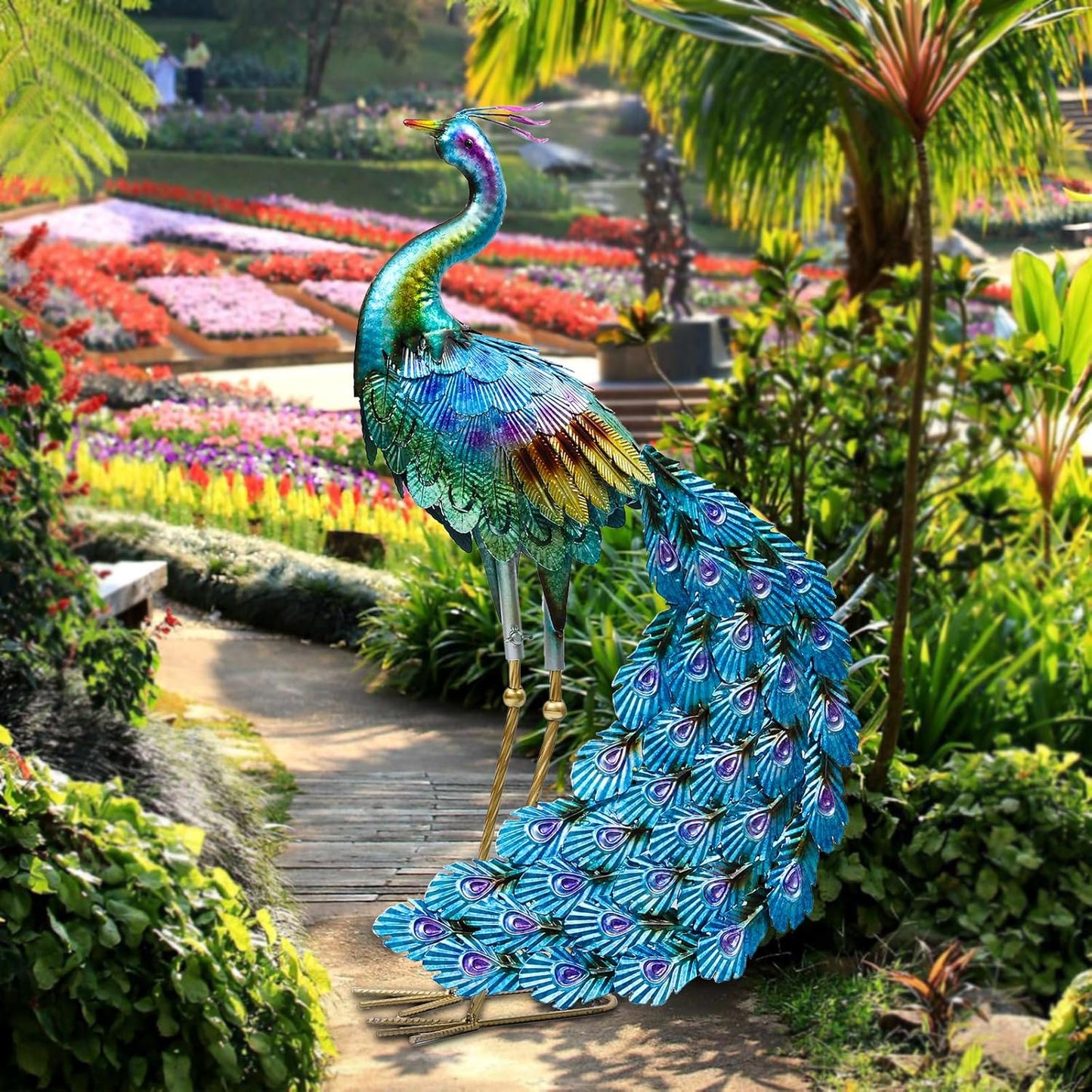 Haven Treasures Luxury 30.5 inches Outdoor Metallic Peacock Statute for Your Garden Decoration, Outdoor Yard Decor Sculpture, Home Décor