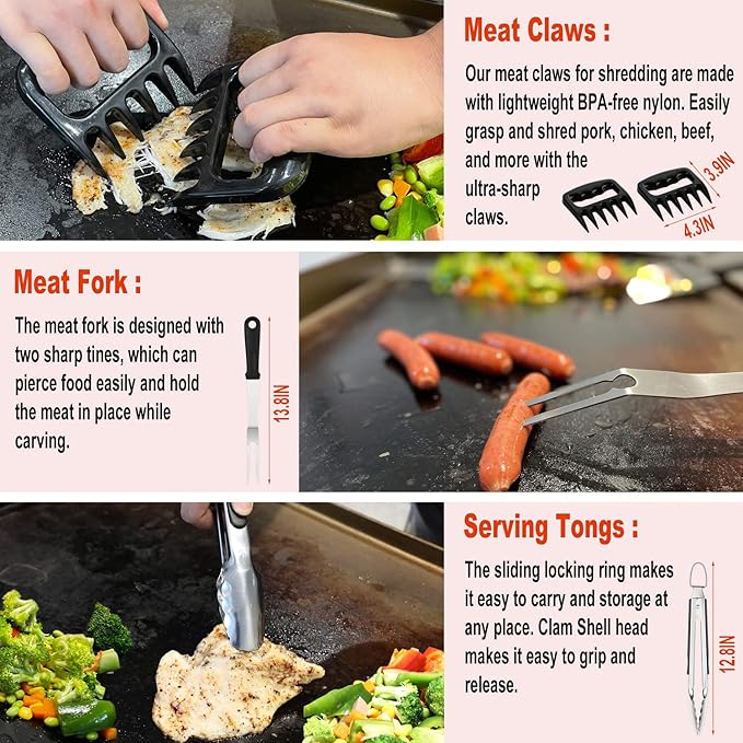 38PCS Flat Top Grill Accessories Set - Must Have for Your Outdoor with Professional Griddle Spatula, Cleaning Kit, Grill Basting Cover - Ideal Griddle Gift for Men Women