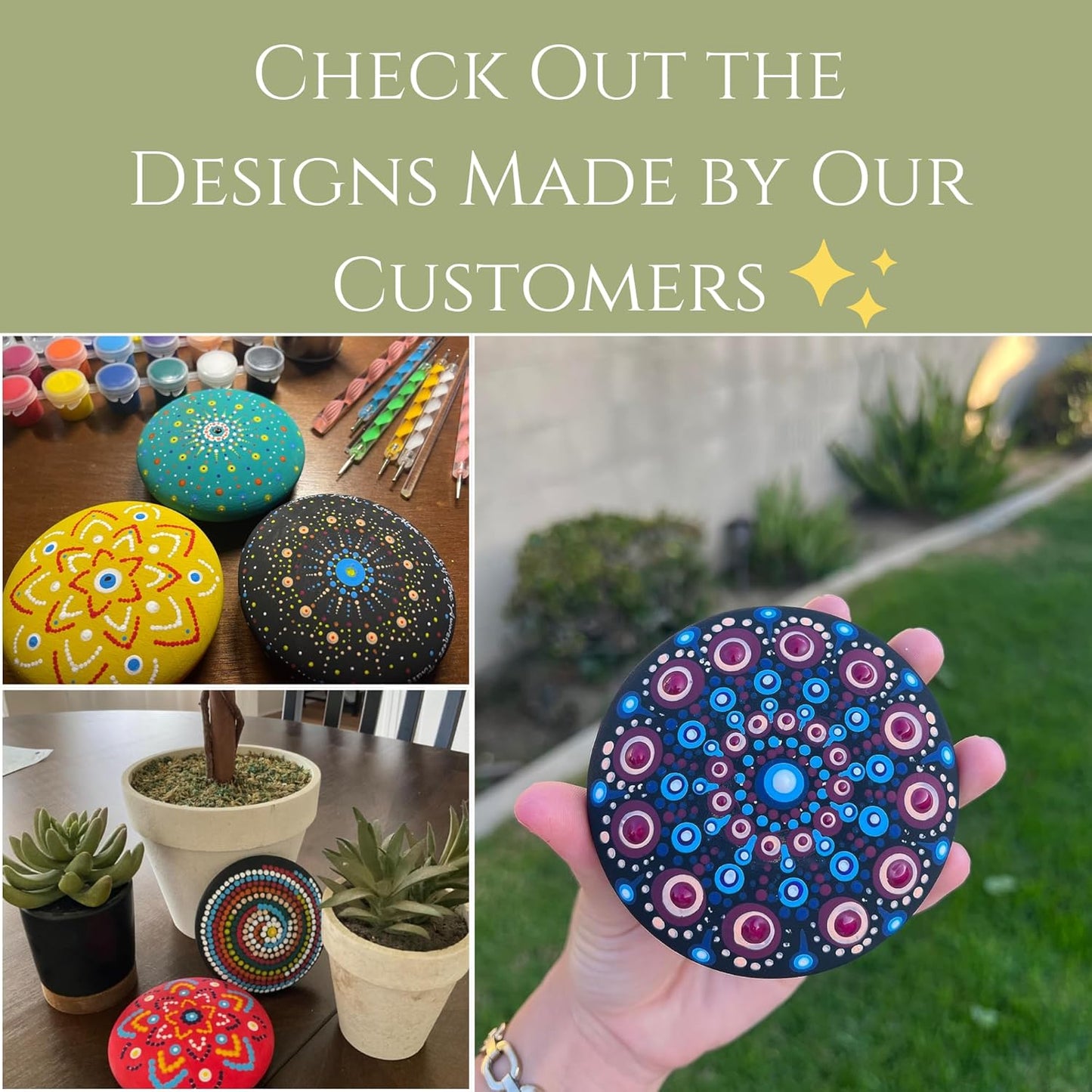 MoonGarden Mandala Rock Painting Kit - Mandala Dotting Tools Kit - Large Wooden Rocks for Painting, Stencils, Acrylic Paints, Dotting Tools for Rocks - Dot Art Kit for Adults & Kids