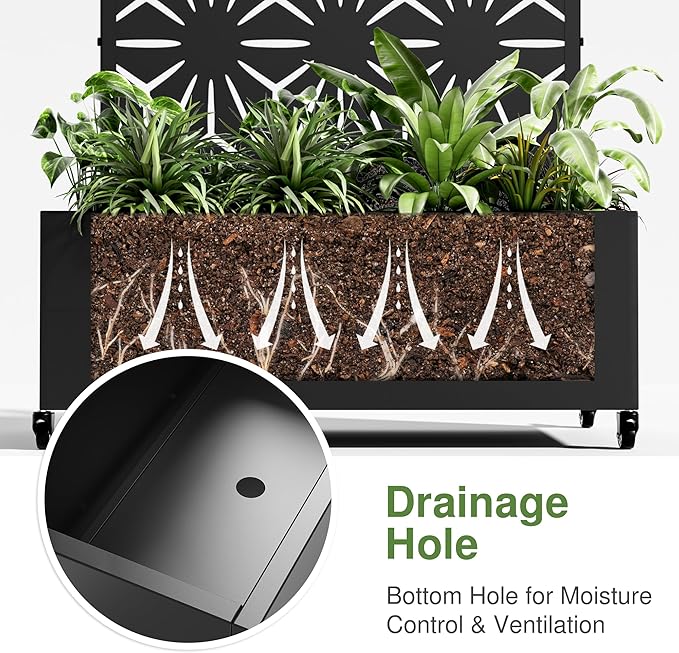 Casaphoria Metal Raised Garden Bed with Trellis and Wheels, 72"x47"x16" Arched Planter Box for Climbing Plants, Vegetables & Vines, Features Drainage Holes and Privacy Screen (Black-Star)