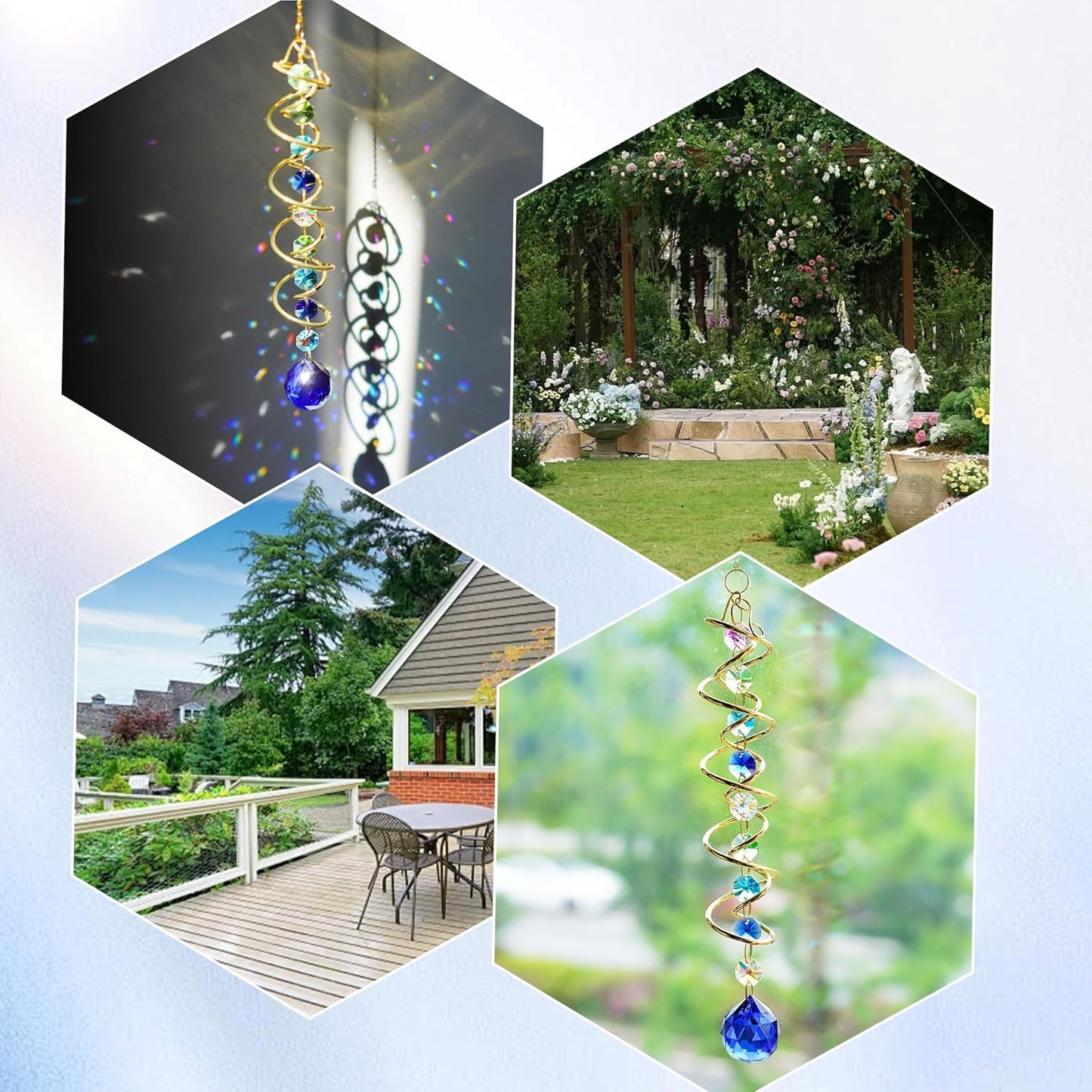 H&D HYALINE & DORA Gazing Ball Spiral Tail Crystal Suncatcher, Rainbow Maker Crystal Beads Decor Sun Catcher Hang with Hook for Window Indoor Outdoor