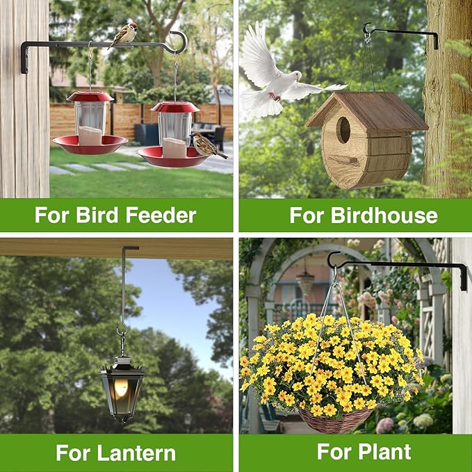 8 Inch 2 Pack Black Heavy Duty Outdoor Plant Hangers for Hanging Baskets, Iron Hanging Plant Brackets for Hanging Plants Outside, Metal Plant Hooks Plant Wall Hooks for Hanging Lantern, Bird Feeder