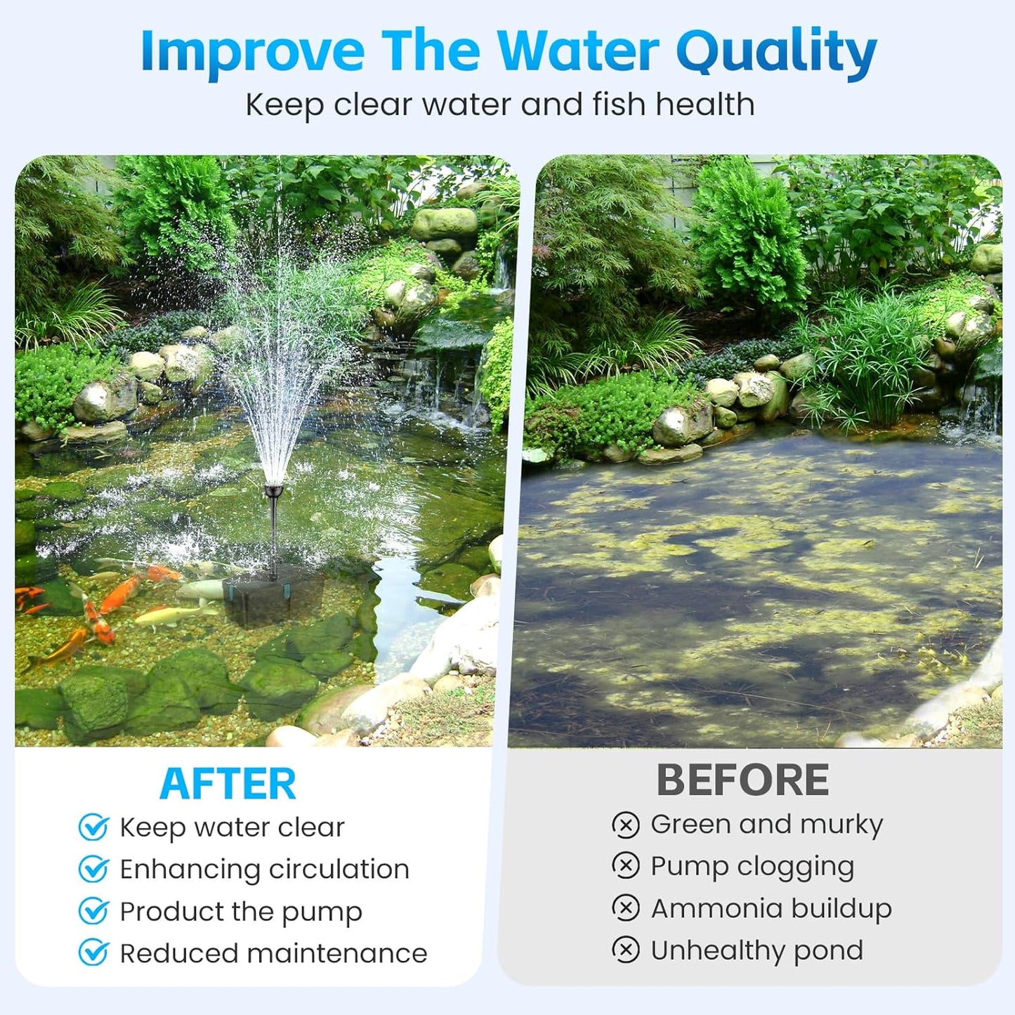 Pond Filter with Fountain Pump Kits, 660GPH Pond Pump and Filter Kit with 50W Submersible Water Pump, Pond Filters for Outdoor Ponds Clean Koi Pond Filter