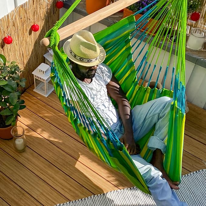 LA SIESTA® - Medium Basic Domingo Hammock Swing Chair & CasaMount - Weather & Tear Resistant Hanging Chair - Outdoor Indoor Hammock Chair w/Suspension Kit for Walls Ceilings Square Beams - Lime