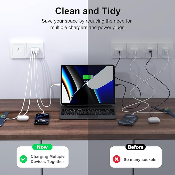 [2-Pack] 40W USB C Wall Plug, 4 Port Fast Charging Block PD 3.0 Multi Port Type C Adapter Cube for iPhone 16/15/14/13/12/Pro Max Plus/XR/SE,iPad/Pro/Mini/Air,AirPods4,watch10,Galaxy