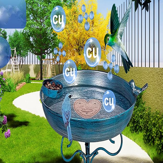 4-Pack 99.99% Pure Copper Bird Bath Purification Disk,Copper Disc with Stable Triple-Point Support,Fits All Outdoor Bird Baths(Heart-Shaped)