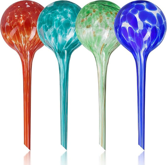 Plant Watering Globes Set of 4 - Large Self Watering Globes for Indoor & Outdoor Plants - Multicolored, Automatic, Glass Watering Bulbs for Daily Use, Plant Watering Devices