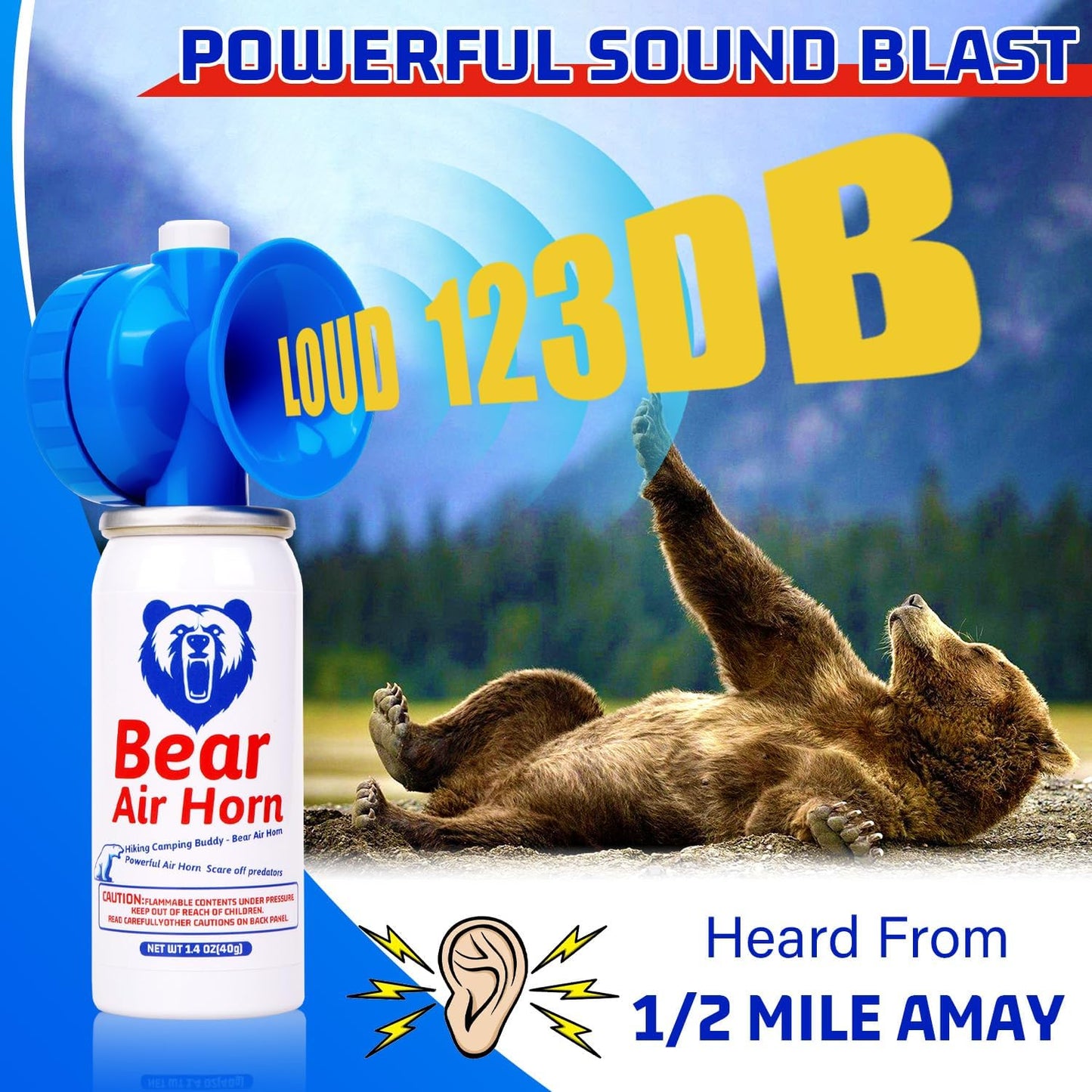 1.4oz Bear Horn for Self Defense, 123dB Loud Mini Air Horn, Audible Up to 1/2 Mile, Safety Air Horn for Hiking,Camping and Outdoor Protection（1.2.4）