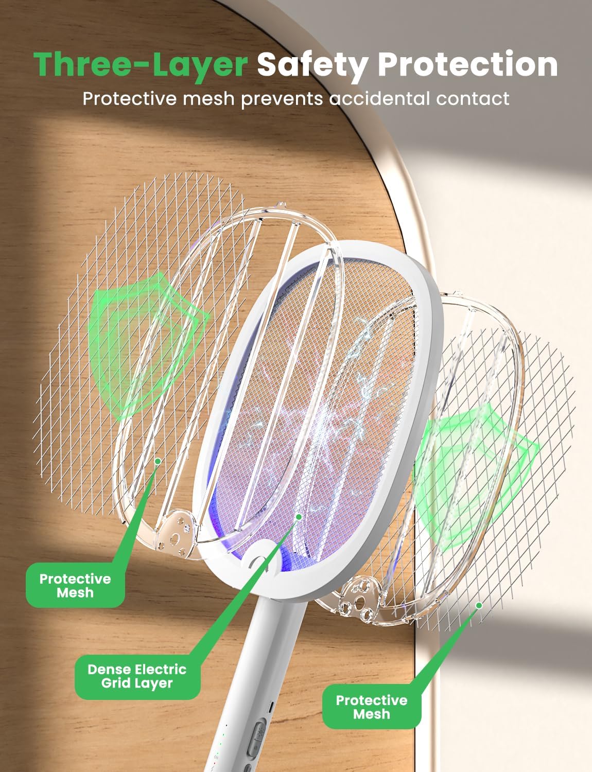 YISSVIC Electric Fly Swatter Foldable Bug Zapper Racket 2 in 1 Mosquito Killer with Purple Attractant Light Rechargeable 1800mAh for Indoor Home Backyard Patio Camping