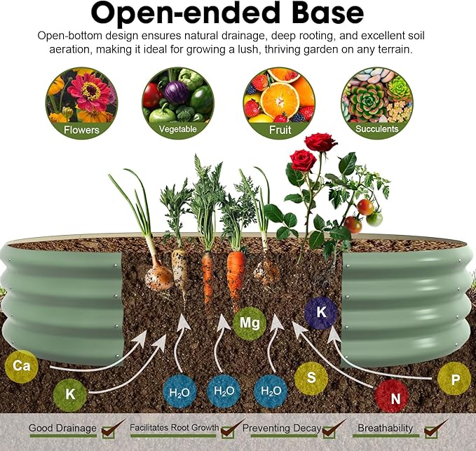 6x2x1ft Oval Galvanized Raised Garden Bed Outdoor 9-in-1 Large Metal Modular Planter Box Raised Beds for Gardening,Vegetables,Fruits,Flowers & Herbs (Green)