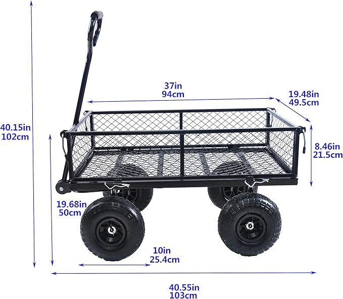 400 Lbs Capacity Mesh Steel Garden Cart Folding Utility Wagon with Removable Sides Multi-Purpose