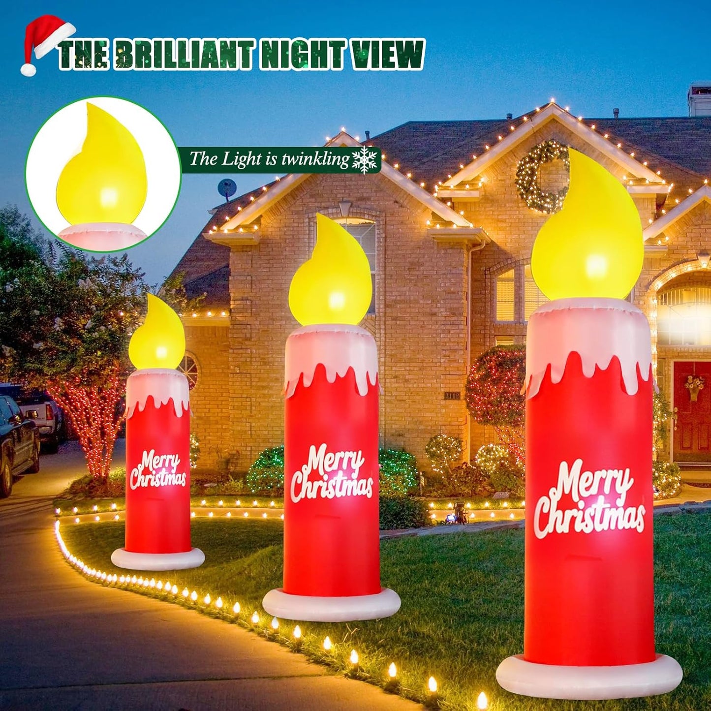 FunFanso 6 FT Christmas Inflatable Candle with Merry Christmas Wishes, Blow up Decor Outdoor, Built-in Bright LED Lights, Festival Decoration for Yard Patio Lawn Garden Indoor Home Porch Party Décor