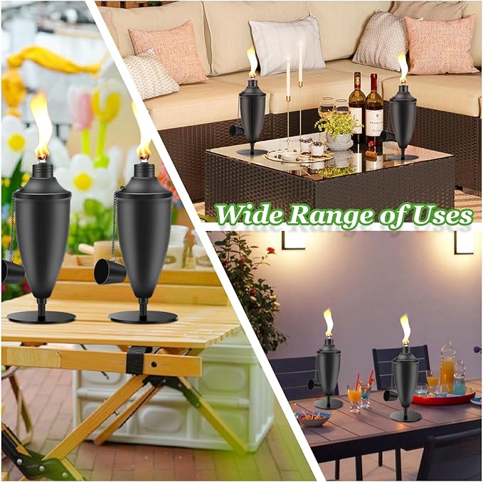 4 Pack Metal Tabletop Torches,22 oz Citronella Torches for Outside, Refillable Outdoor Flame Torch Light, Comes with Wicks and Covers, Ideal for Parties, Landscape, Garden Decor, DIY