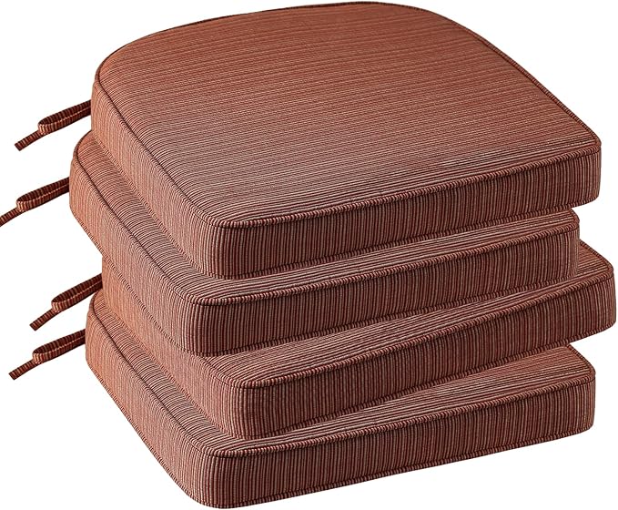 Outdoor Outdoor Round Corner Seat Cushion, 17"x16"x2", Set of 4, Non Slip Seat Cushion Pads with Removable Cover for Patio Furniture, Garden Yard Lawn, Dark Yellow Tan Stripe