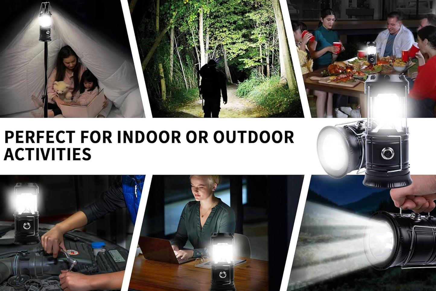 KunHe 12-Pack 1800mAh Collapsible Portable LED Camping Lantern Lightweight Waterproof USB Rechargeable LED Flashlight Kits for Indoor Outdoor Home Emergency Light Power Hiking