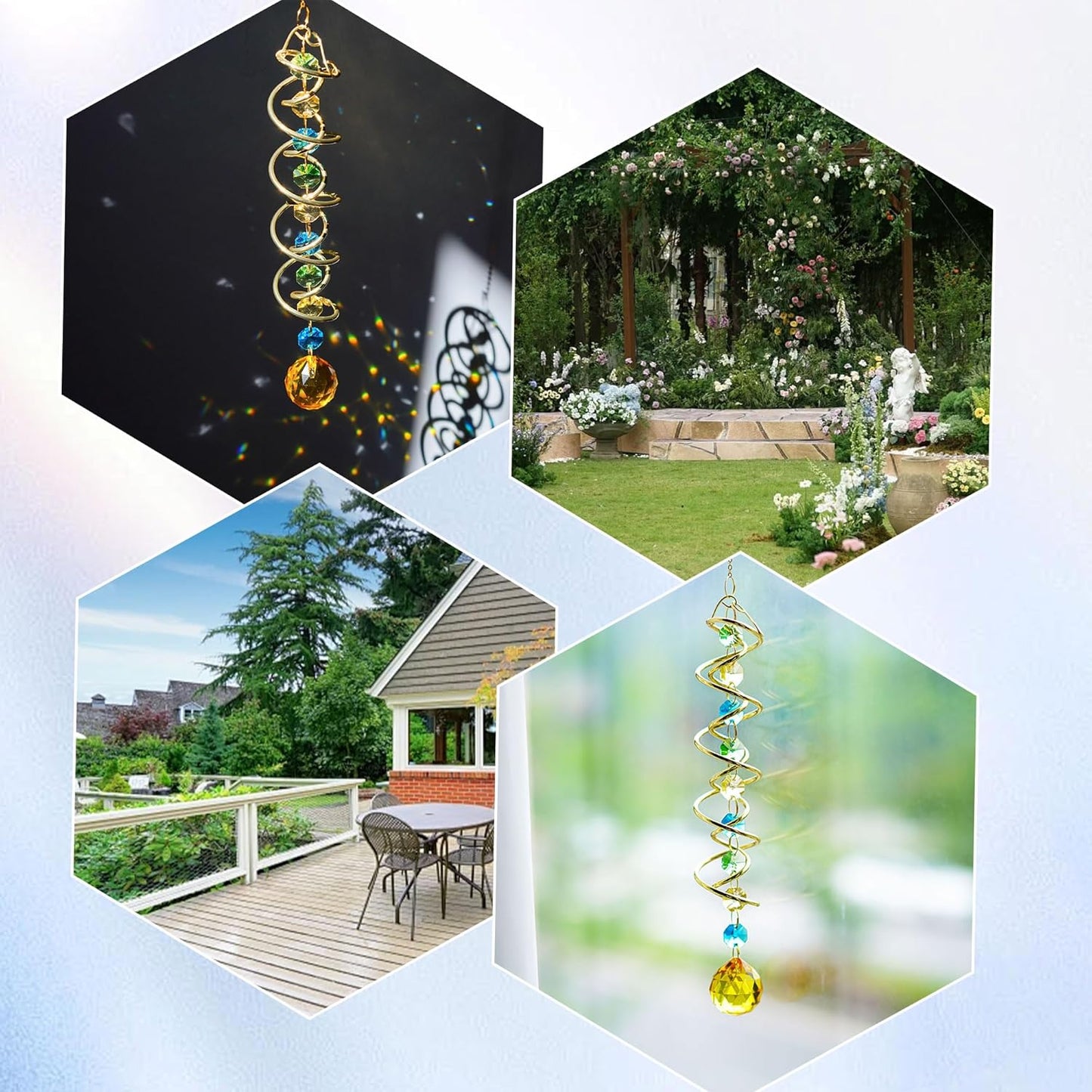 H&D HYALINE & DORA Glass Gazing Ball Spiral Tail Decorative Sun Catcher,20.5in Rainbow Maker Double-Spiral W/Yellow Crystal Ball Prism Sun Catcher for Indoor Outdoor Garden Decoration